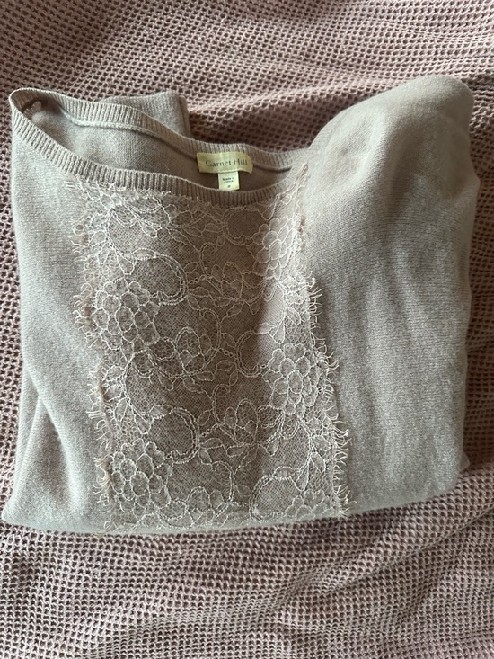 Garnet Hill Sweaters - Garnet Hill Lace-Inlay Crew Sweater in Cashmere Blush